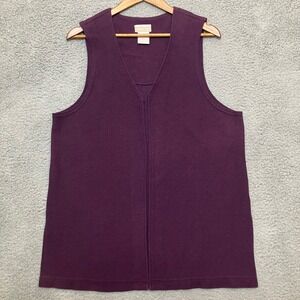 VTG Coldwater Creek Long Line Open Front Cardigan Vest Women M Plum Purple USA